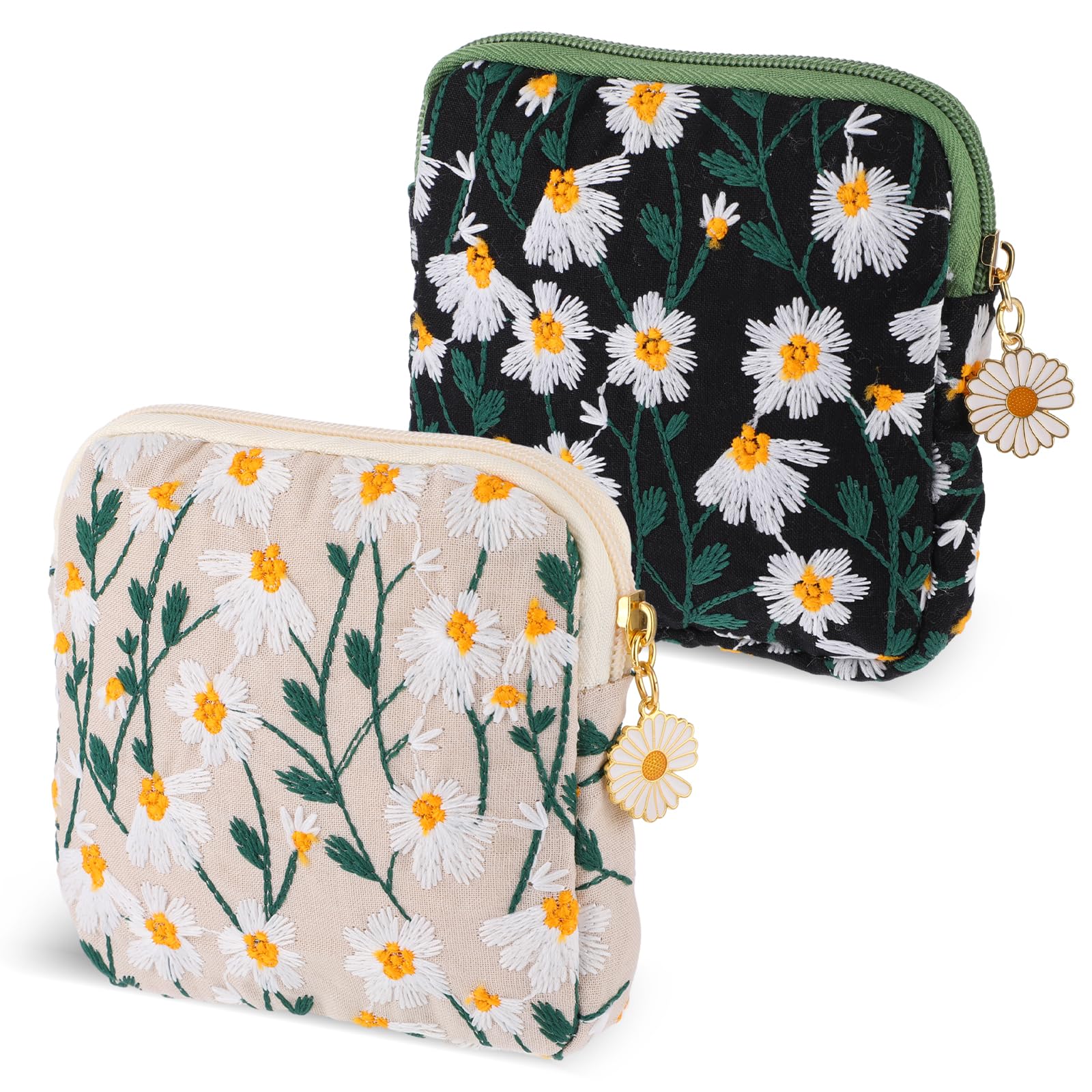 MAYCREATE® Daisy Sanitary Napkin Storage Bag, 2Pcs Embroidery Menstrual Cup Pouch Cotton Soft Period Holder Bag Portable Tampon Holder Pad Period Kit Pouches for Women Teen Girls MAYCREATE® Daisy Sanitary Napkin Storage Bag, 2Pcs Embroidery Menstrual Cup Pouch Cotton Soft Period Holder Bag Portable Tampon Holder Pad Period Kit Pouches for Women Teen Girls
